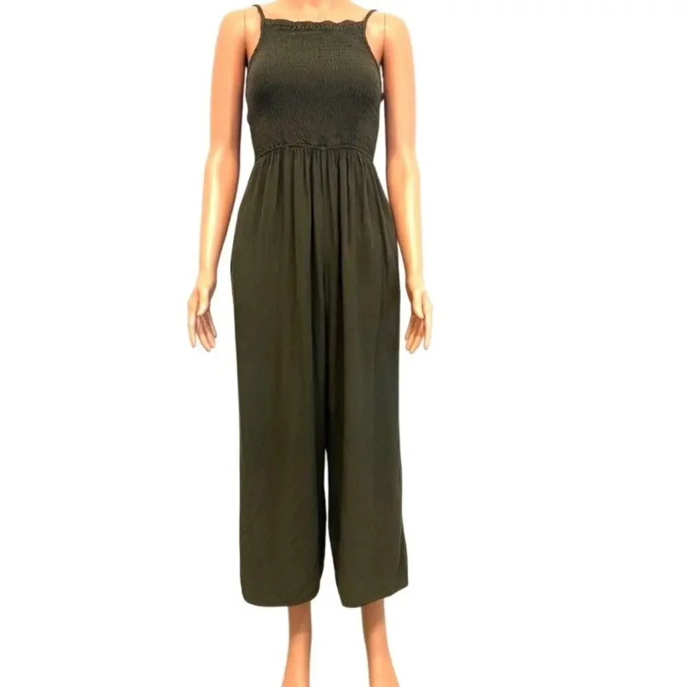 Mimi Chica large smocked cropped wide leg jumpsuit pant pockets P 3098 - Picture 1 of 11